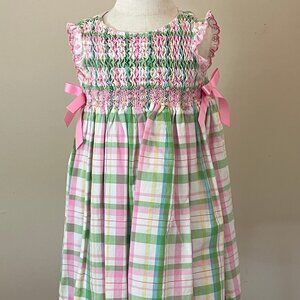 Bonnie Jean Pink and Green Plaid Smocked Dress - Size 3T